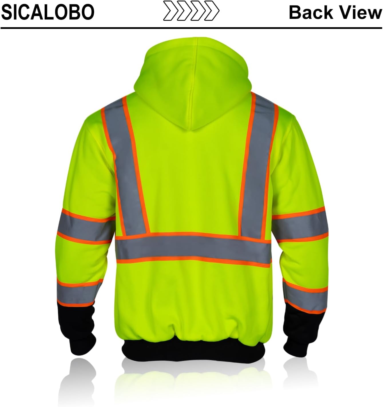 Men's High Visibility Fleece Lined Safety Hoodie,Reflective Winter Bomber Jacket,Hi Vis Construction Workwear - Image 2