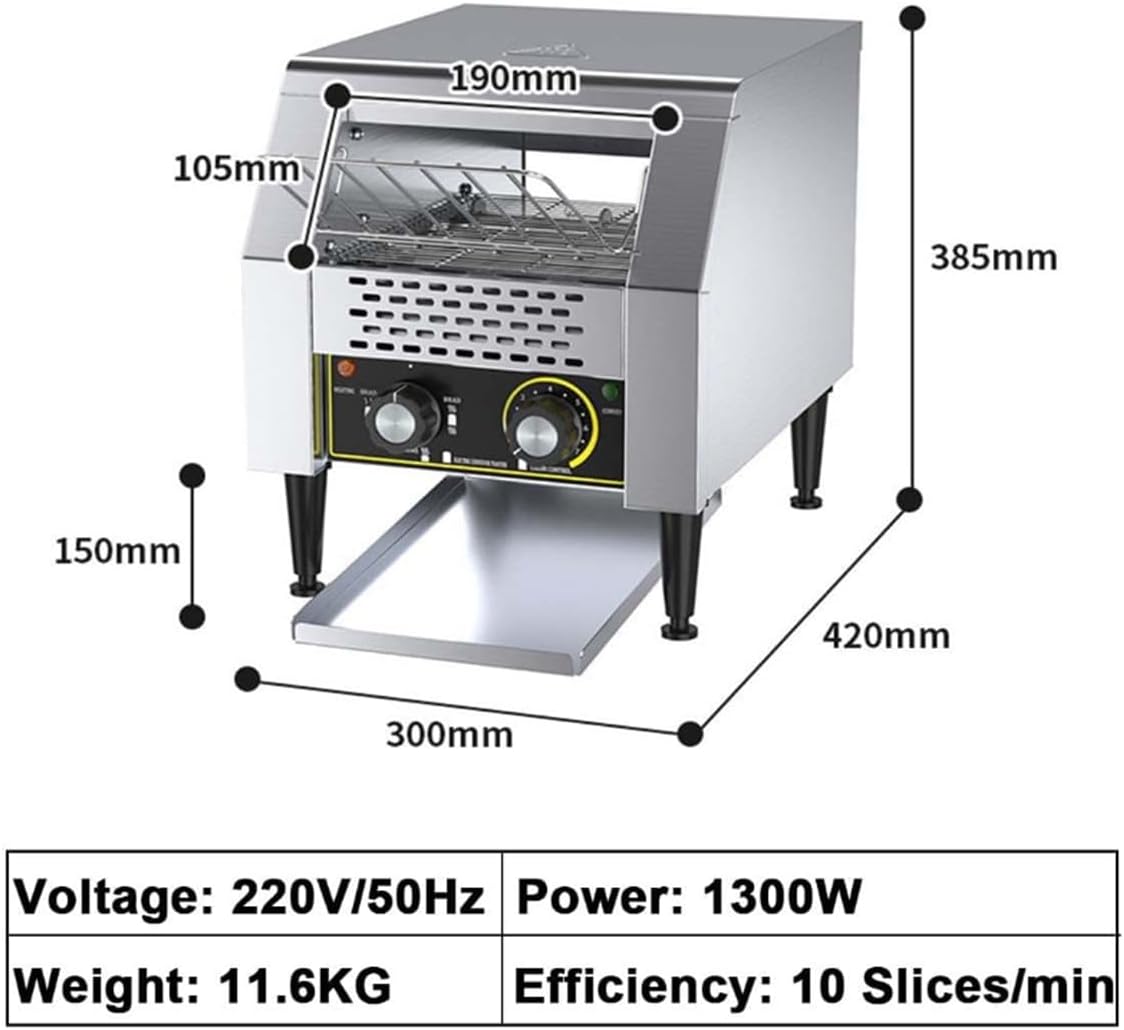 Commercial Conveyor Toaster | Electric Toasting Machine for Restaurant Cafe Shops | Toasts 600 Slices an Hour | Stainless Steel Countertop Toast Maker,1300W