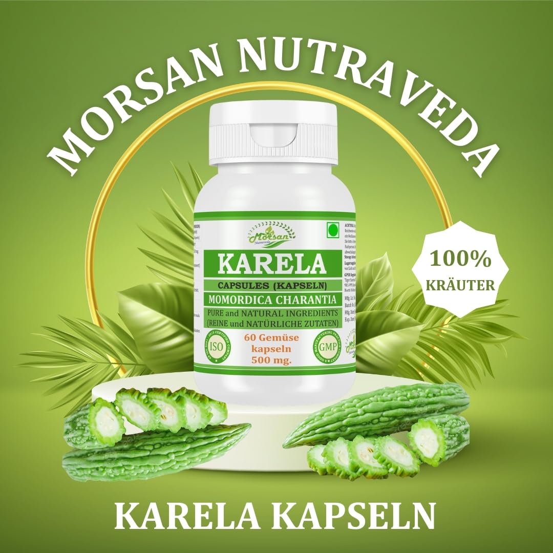 Bitter Melon-Kapsel 500 mg. 60 Veganer. Einheiten | Karela (Momordica charantia) Extrakt-Kapseln für Männer und Frauen | Ayurvedische Kräuterergänzung | 10:1 Stärke (1 Flasche mit 60 Kapseln)