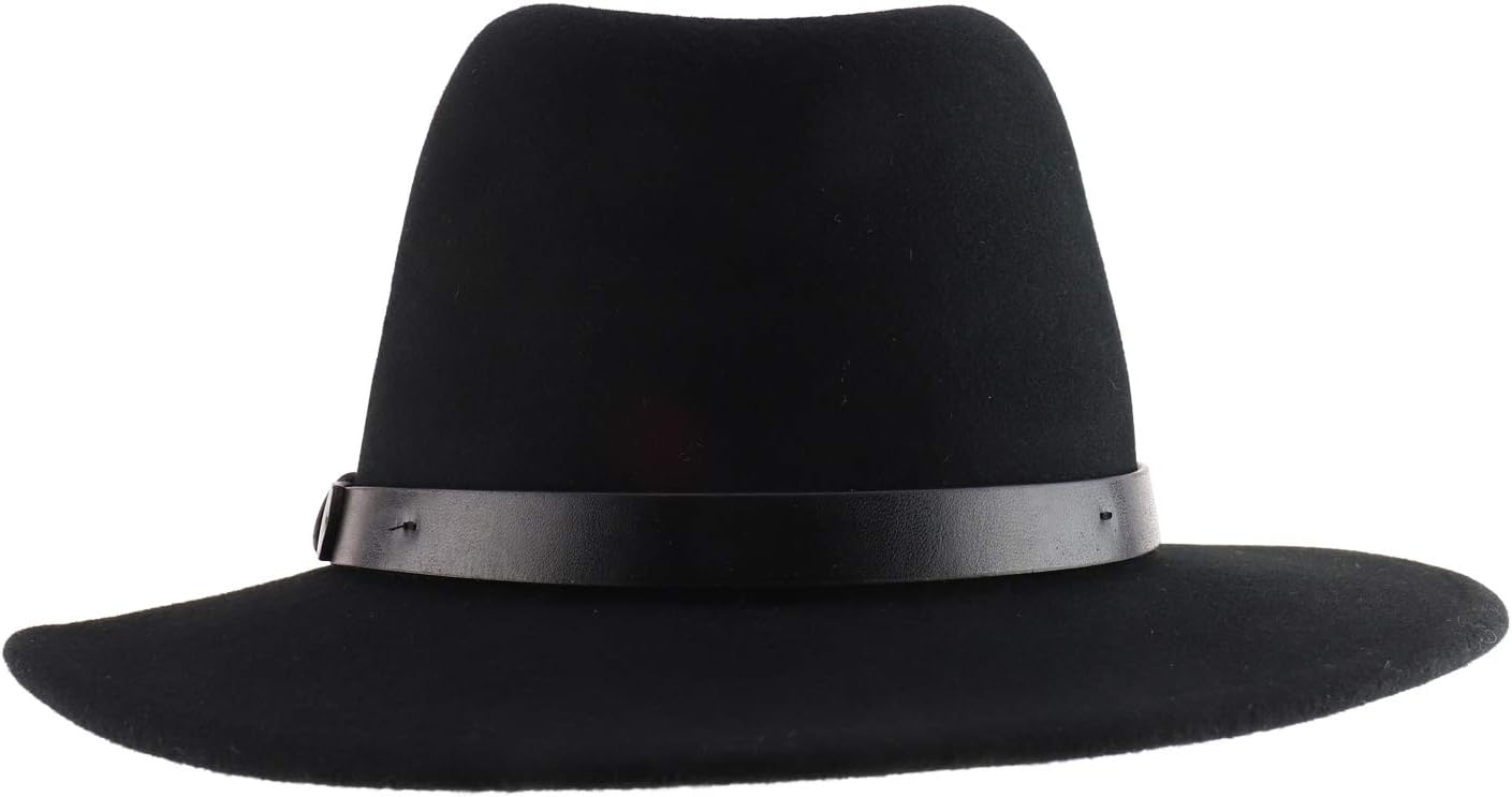 Trendy Apparel Shop Women's Leather Band Wool Felt Large Brim Fedora Hat