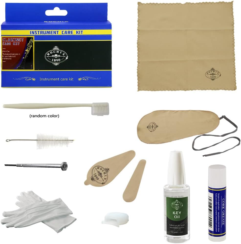 Rochix Clarinet Cleaner Care Cleaning Kit,Maintenance Kit,Khaki,Key Oil,Cork Grease,Swab,Cleaning Cloth,Thumb Rest,Mouthpiece Brush and More : Musical Instruments