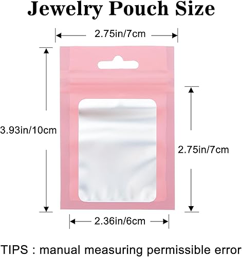 Miniatura 2 de Joycraft Bolsas de Mylar de 4.5 pulgadas, 100 unidades de plástico rosa mate, cremallera resellable, lindas pequeñas, para joyas, dulces