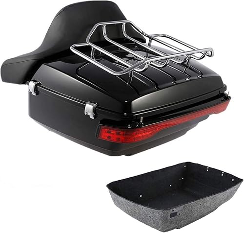 Tcmt Respaldo para baúl King + luz lateral y trasera + altavoz para Harley Tour Pack Road Street Glide 14-20, Luz trasera roja estilo B.