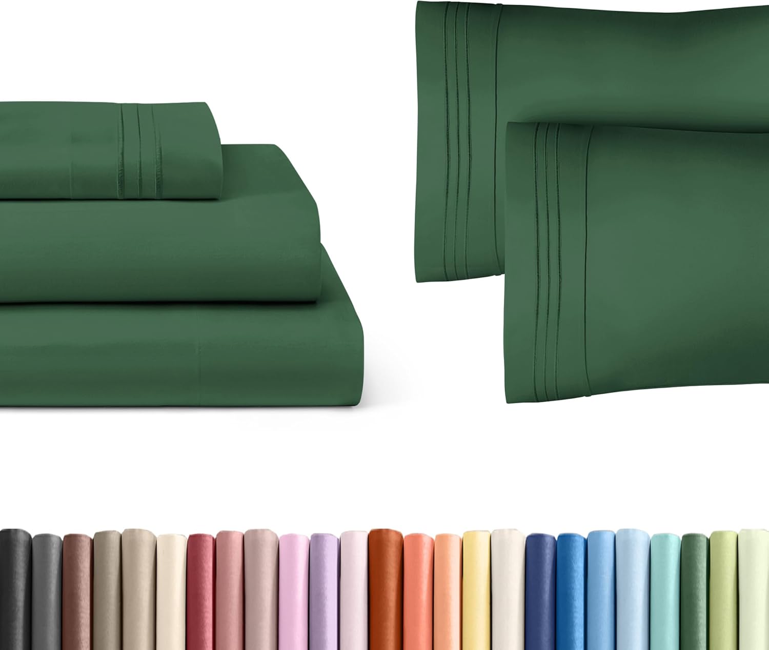 Emerald Green 3-Piece Sheet Set & Pillowcase Bedding Bundle (Twin XL Size) - Complete Twin XL Sheet Set & 2 Pillowcases w/ Deep Pockets up to 16 inches - Hotel Luxury Quality - Breathable & Cooling