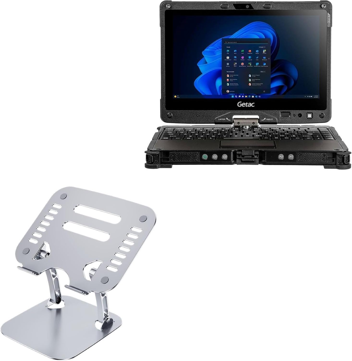 BoxWave Stand and Mount Compatible with Getac V110 G6 - Executive VersaView Laptop Stand, Ergonomic Adjustable Viewing Angle Metallic Riser - Metallic Silver