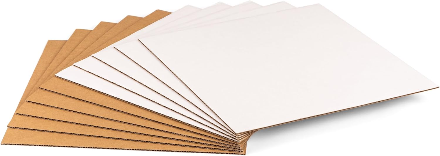 12.5x12.5 Inch Insert Pads for 12" LP Record Mailers, 1/8" Thick Corrugated Cardboard Sheets, One-Side White Protective Pads for Packaging, Crafts & DIY, 50 Pack