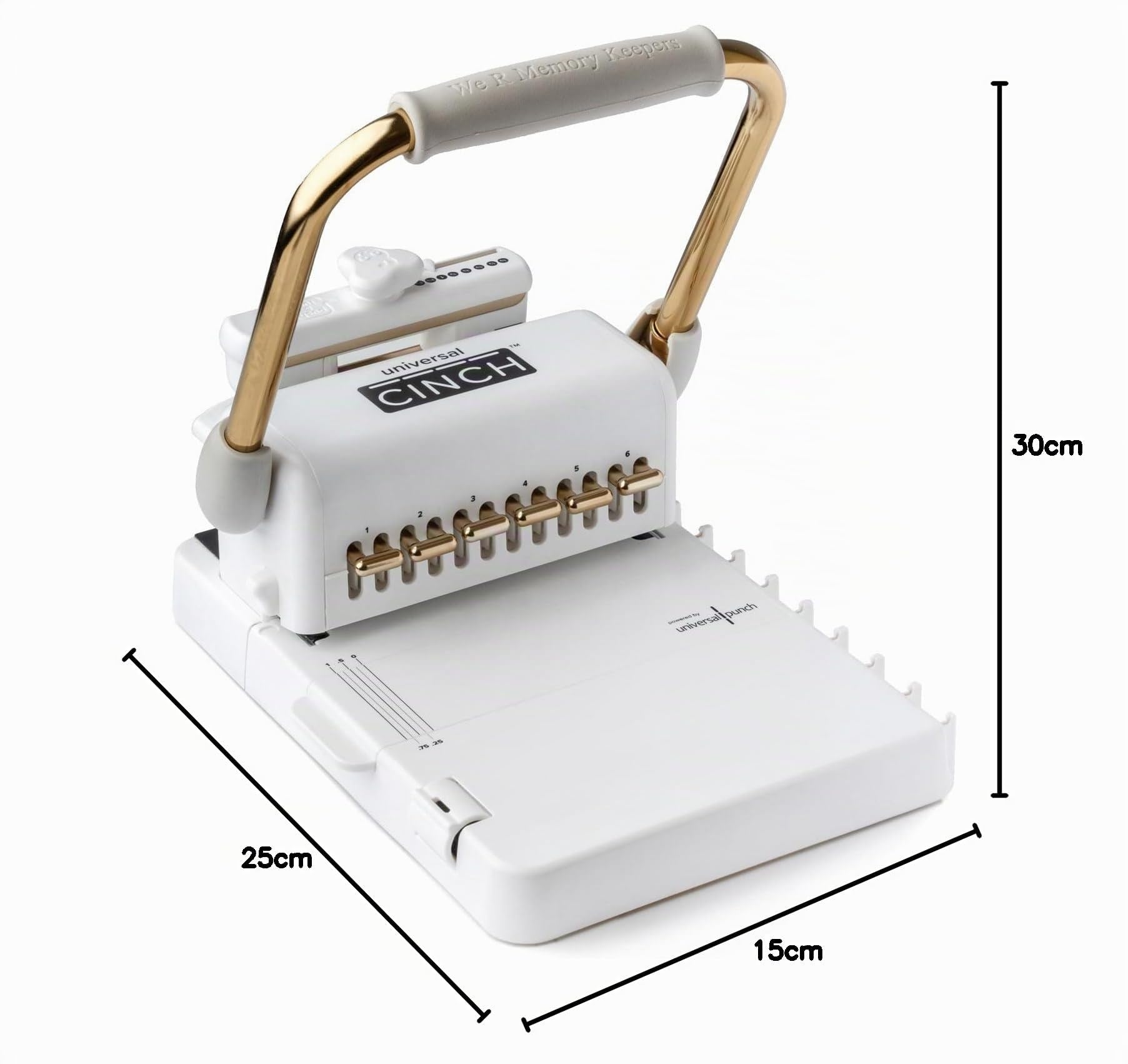 Universal CINCH Bindemaschine, 20 Bindevarianten, Premium-Drahtbindegerät mit Zentrierlineal und Zubehör, Weiß