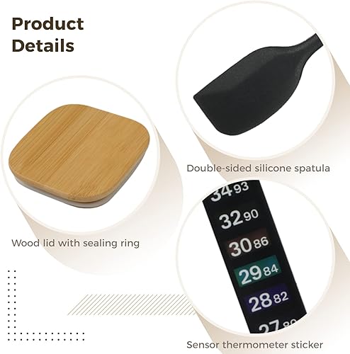 Miniatura 3 de Homaisson Kit de tarro de inicio de masa madre, tanque de fermentación de vidrio de 50.7 fl oz con tapa de madera, espátula de silicona y