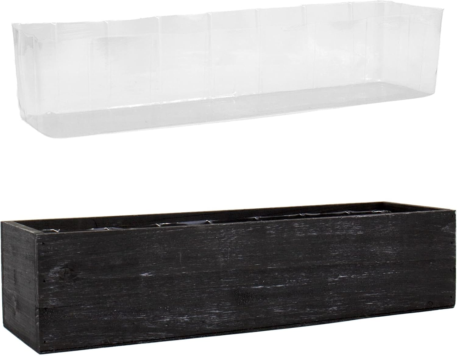 CYS EXCEL Black Wooden Planter Box (17"x5" H:4") with Removable Plastic Liner | Multiple Colors Rustic Rectangle Indoor Decorative Box : Patio, Lawn & Garden