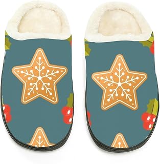 House Slippers for Guests Gingerbread Star Flannel Cotton Slipper Slip On Washable Fun Warm Shoes Gifts for Elderly Women Pantuflas De Invierno Para Mujer