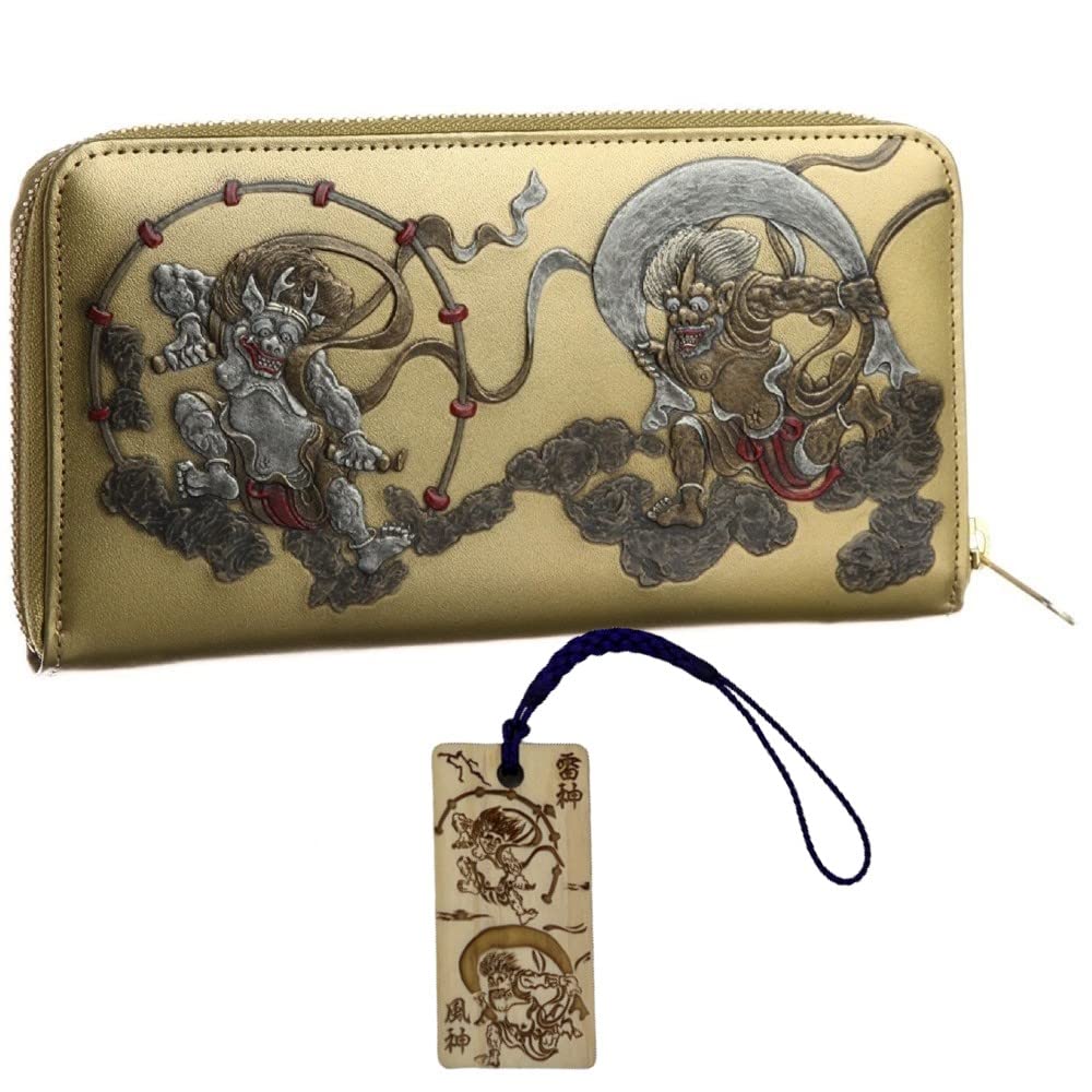 Amazon | [SakuraZen] 風神 雷神 メンズ ラウンド財布 本革 財布