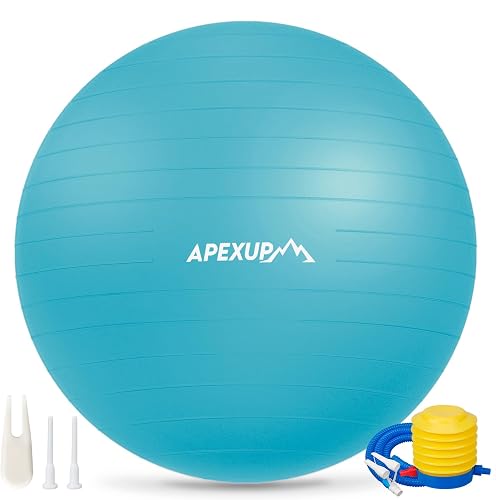 APEXUP Yoga Ball Exercise Ball, Anti Slip Stability Ball Chair, Heavy Duty Large Gym Ball for Fitness, Balance, Core Workout and Physical Therapy (L (23"~26") 65cm, Light Blue)