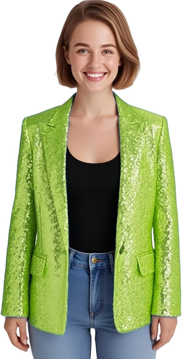 Womens Sequins Suits Blazer Open Front Jacket Party Sparkly Cardigan Coat Christmas