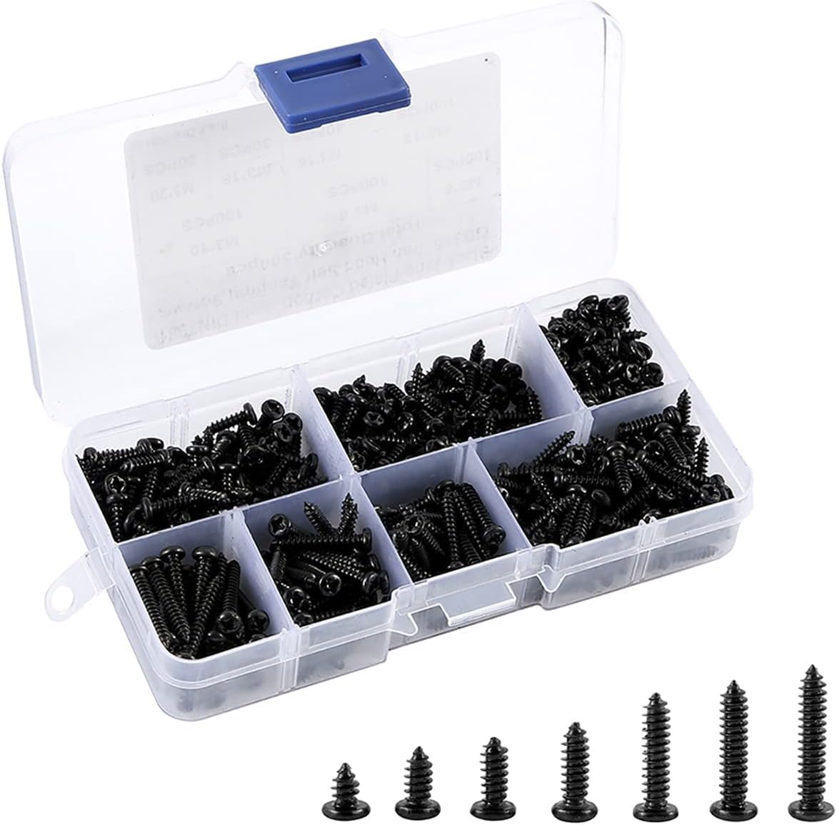 NIHUIFDPY 500Pcs M3 Screws Assortment Kit, Black Carbon Steel Self Tapping Wood Screws, Pan Head Phillips Machine Fasteners for DIY, PC & Home Repair (6/8/10/12/16/18/20mm)-image-39
