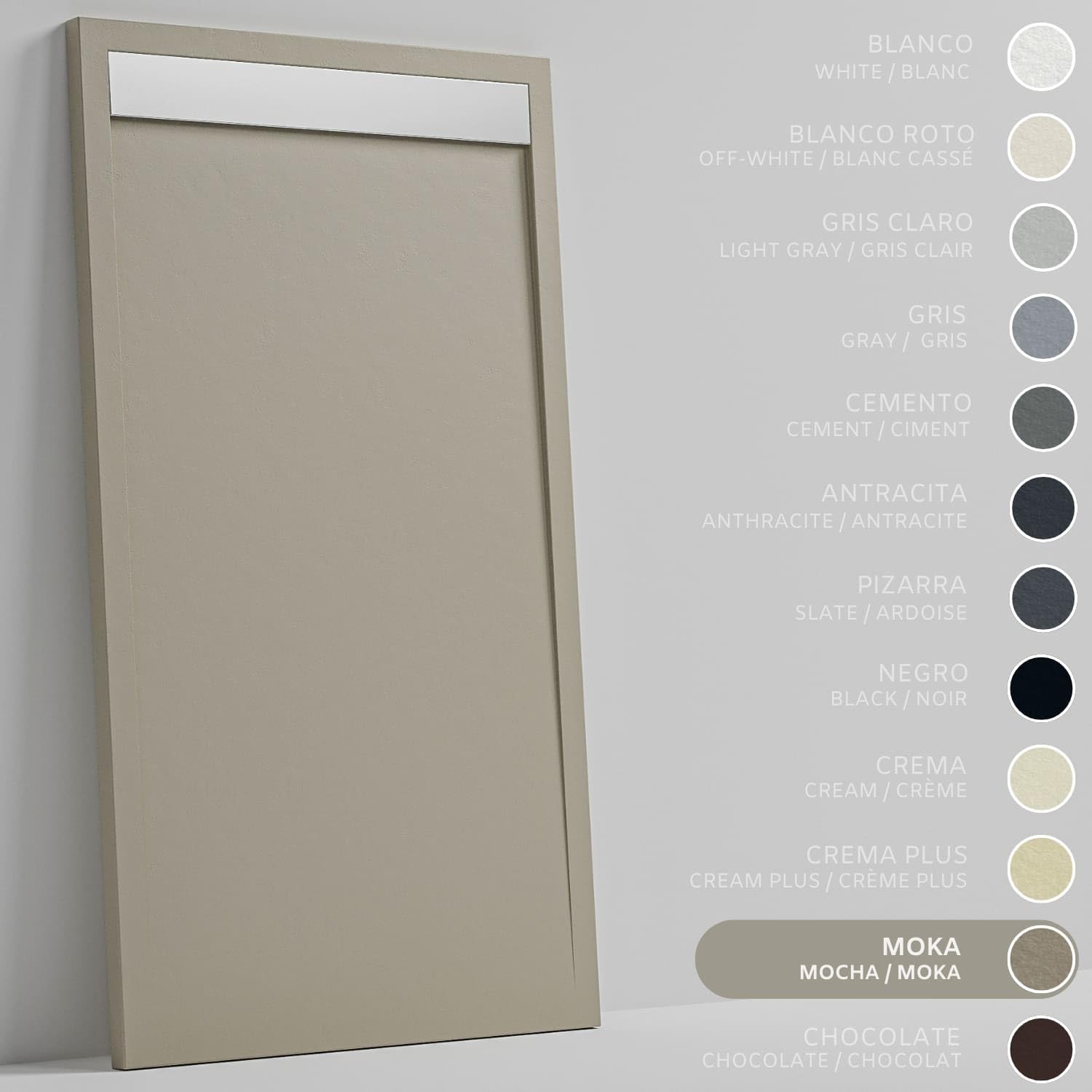 SOULHOME Brodzik prysznicowy– Żywica– Gel Coat– Gładka/Kamienna tekstura – Antypoślizgowy – Moka- 200x80- Niski 3cm– Ruszt INOX