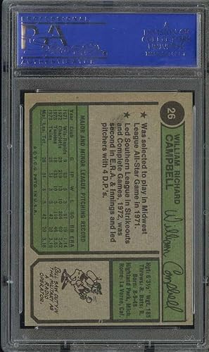 Miniatura 2 de 1974 TOPPS #26 BILL CAMPBELL PSA 9 (RC) TWINS