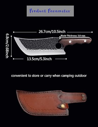 Miniatura 7 de DRGSKL Juego de cuchillos de carnicero para acampar, cuchillo vikingo forjado a mano con funda de cuero y cuchillo de carnicero forjado a mano con