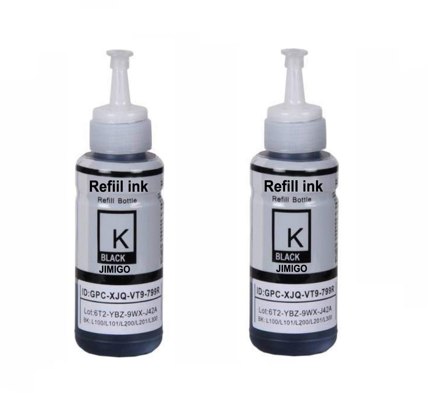 JIMIGO Ink Refill for Epson T664 Compatible Eco Tank L1300,L310,L361,L380,L405,L565,L365,L485,L220,L360,L130 (Black (2pcs -Black)