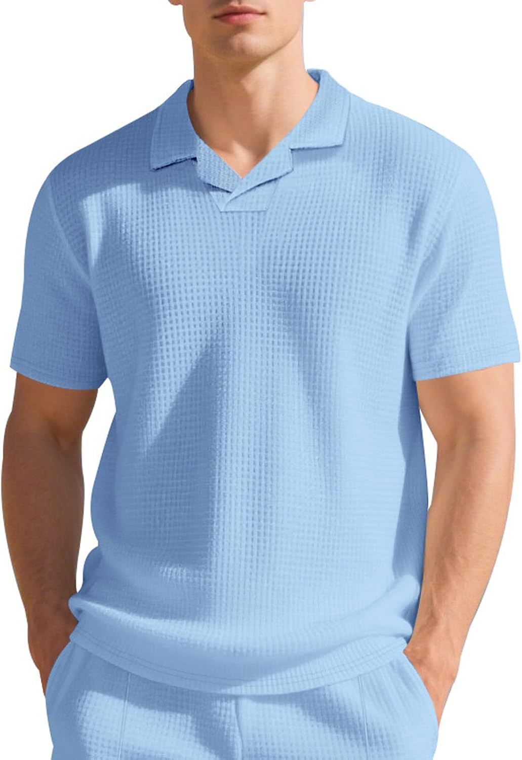 Ymosrh Men's Breeze Polo Shirts Short Sleeve V Neck Knit Golf Tennis Work Collar Shirt Old Money Tops, M-3XL