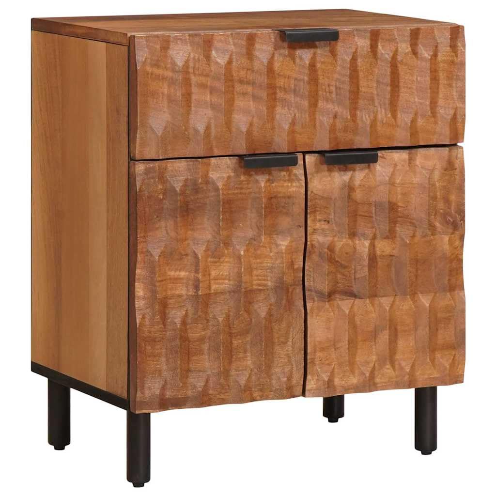 Stolik nocny z litego drewna mango z 1 szufladą, 50 x 33 x 60 cm, kompaktowa szafka nocna do sypialni, salonu, z miejscem do przechowywania i półką na łóżko i sofę