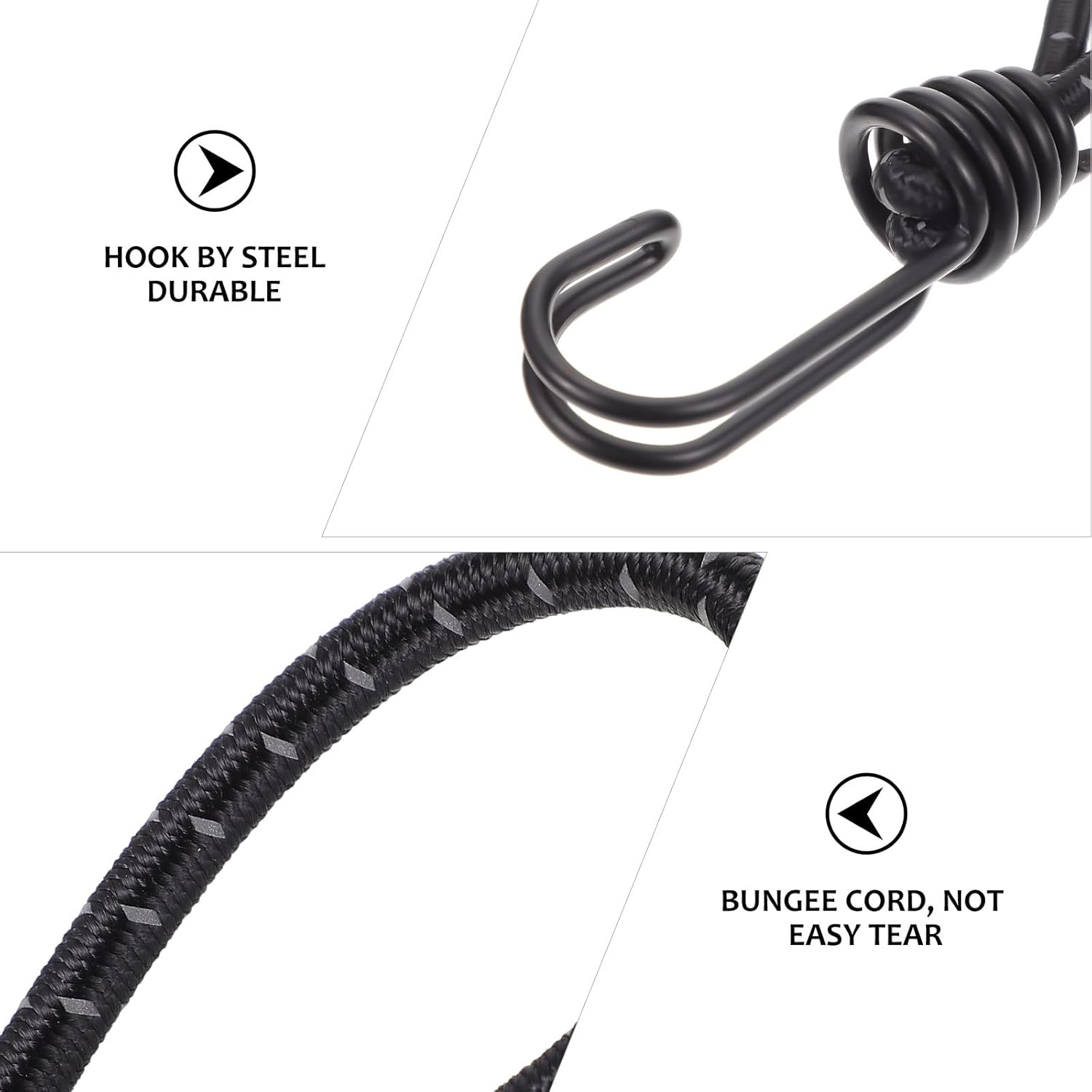 8pcs Outdoor Tent Fixed Buckles with High Elasticity Bungee Rope Straps and Awning Hook for Camping Shelter Tarp Tie-Downs