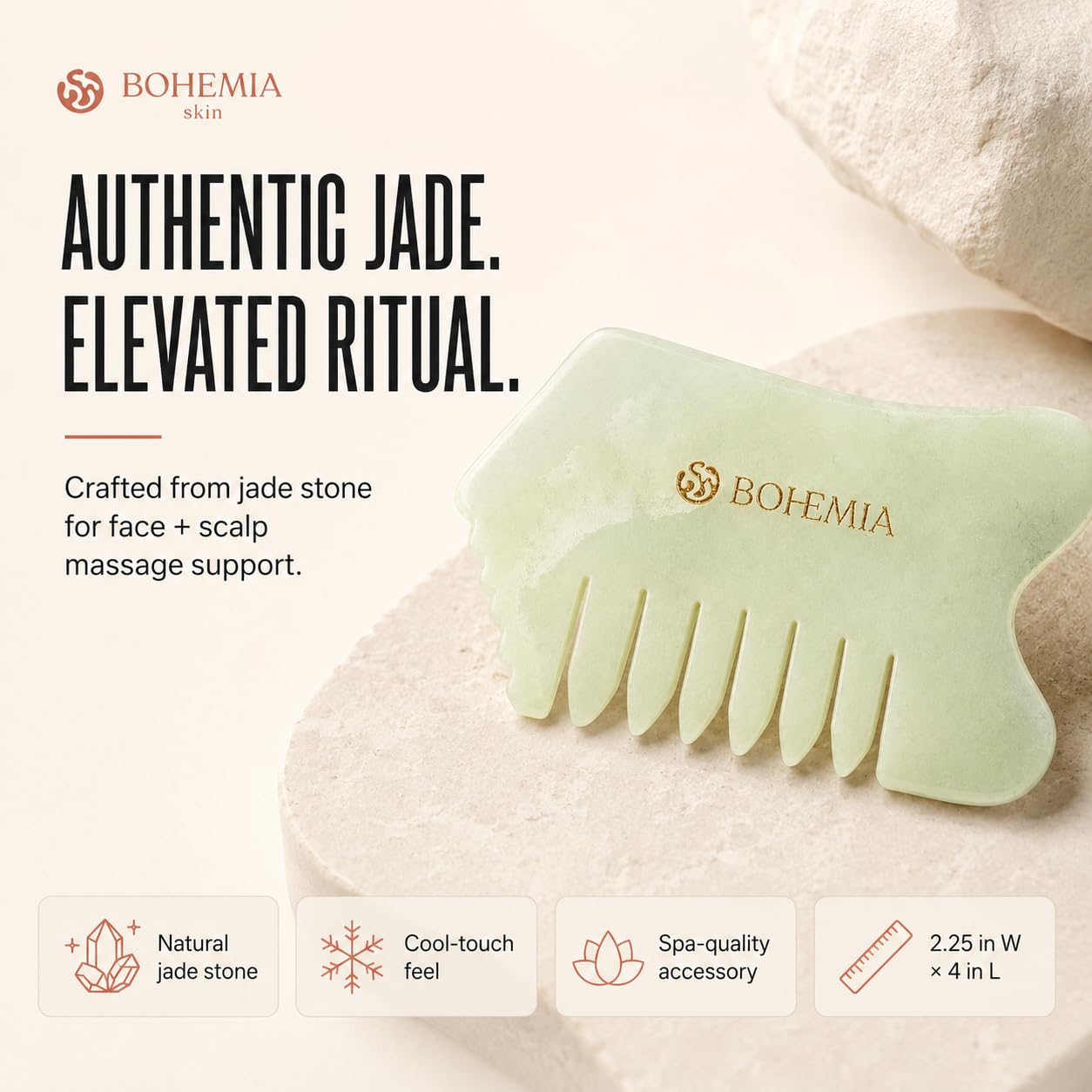 Bohemia Skin Jade Gua Sha Peine para el cabello y masajeador facial, auténtica herramienta facial Gua Sha para dar forma a la mandíbula, masaje del cuero cabelludo, drenaje linfático y cuidado de la