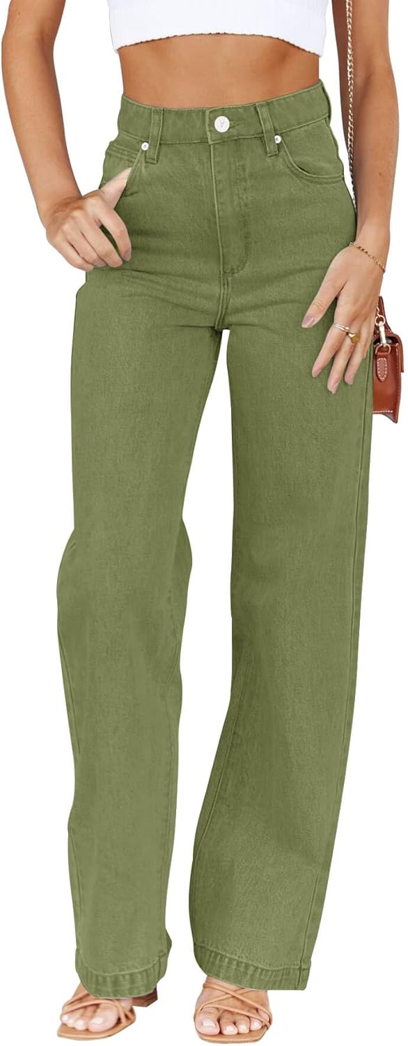 Cicy Bell Women's High Waisted Cropped Jeans - Stretchy Wide Leg Denim Pants With Button Fly