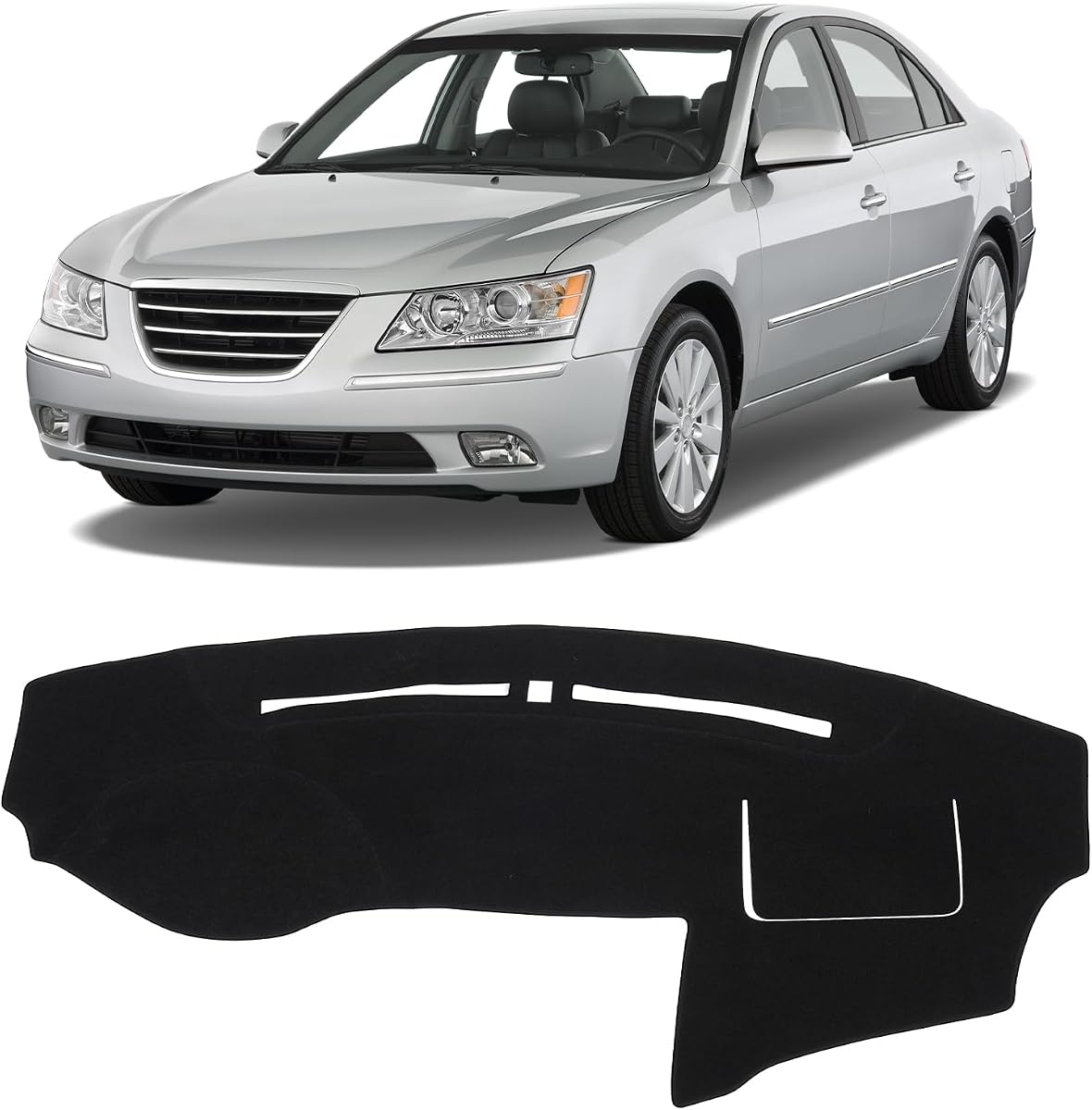 KUST Black Dash Cover Compatible with Hyundai Sonata 2009-2010 Dashboard Cover Accessories for Sonata Non-Slip Polyester Dashboard Mat Custom Fit Center Console Sunshield Protector No Glare