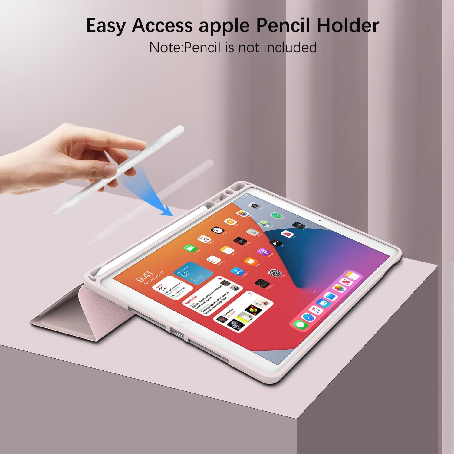 Case for iPad mini 5 2019 / iPad mini 4 2015, Mini 3 2 1 - Protective Slim Folio Case with Pencil Holder & Auto Wake/Sleep, Trifold Smart Stand Cover for iPad mini 5/4/3/2/1, Pink - Image 3