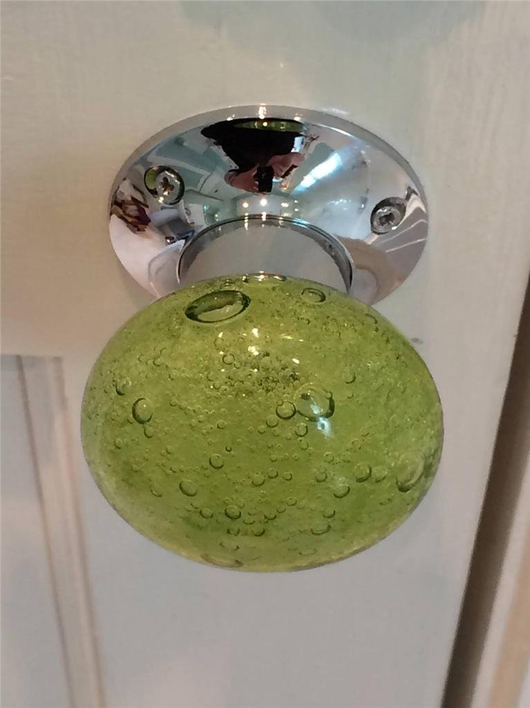 Chattels Green,Chrome Beautiful Pair Of Large Green/Sage Contemporary/Retro Round Smooth Bubble Glass Chrome Mortice Door Knobs/Handles