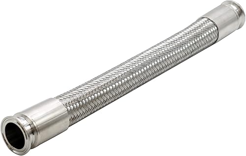 HFS (R) Manguera trenzada de acero inoxidable de 1.5 pulgadas con tres abrazaderas de 18 pulgadas de longitud con líneas de PTFE de 300 PSI