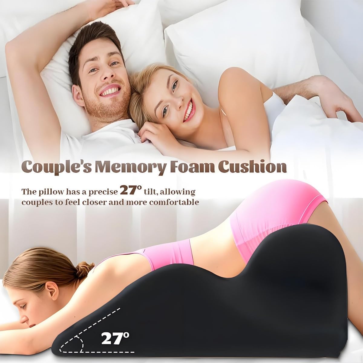 Memory Foam Support Pillow for Couples, Intimacy Pillow, Sweet Spot Pillows, 27° Ergonomic Contoured Lounger Cushion for Back, Lumbar and Body Support(Green)