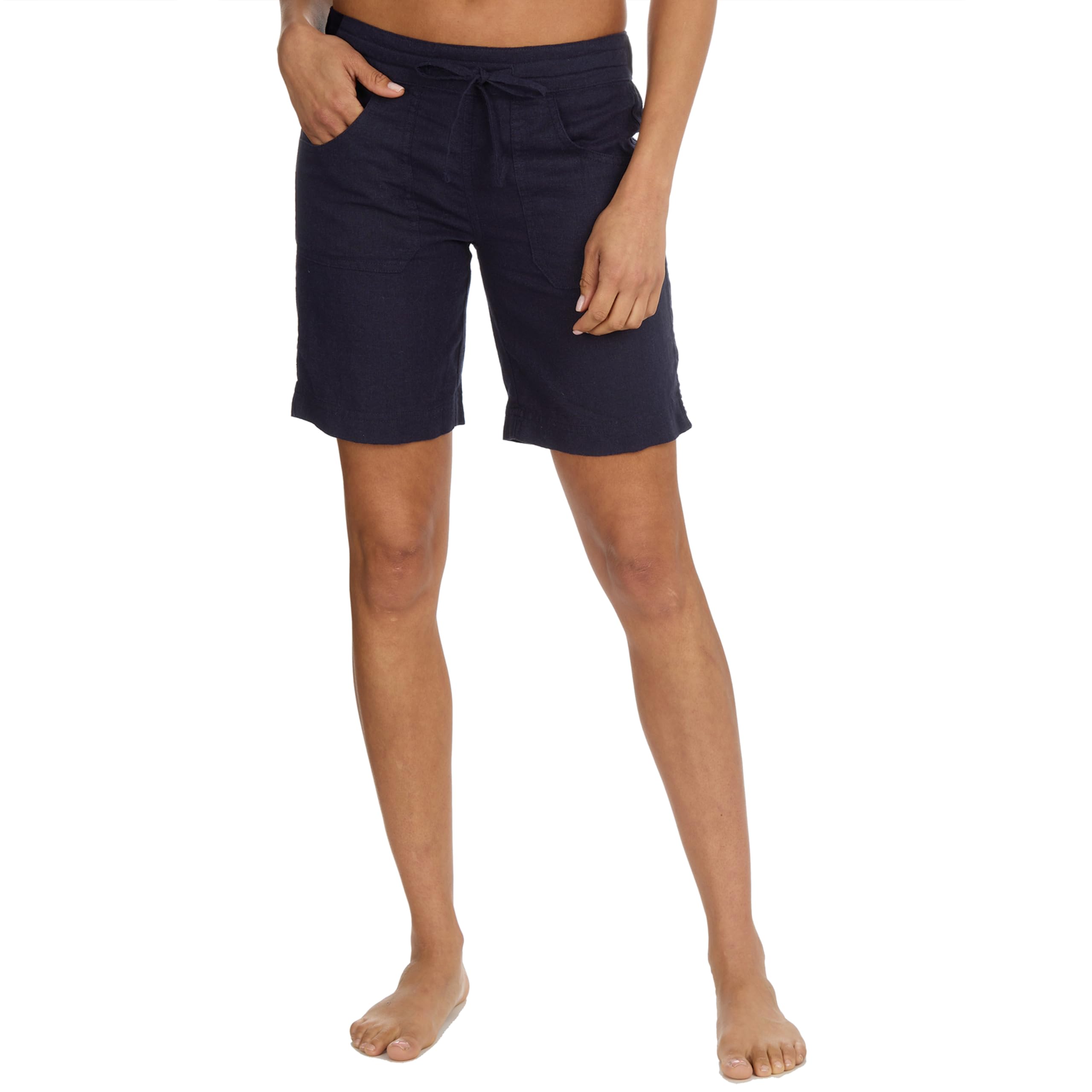 WS-SS24 Ladies Linen Viscose Blend Knee Length Shorts Summer Navy 12