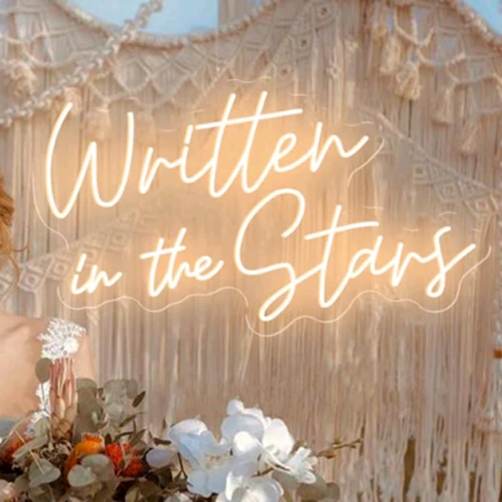 Written in The Stars Neon Signs,Custom Neon Sign for Wedding Party,Engagement Neon Wall Art,Handmade Gifts for Couple USB Size:16inch