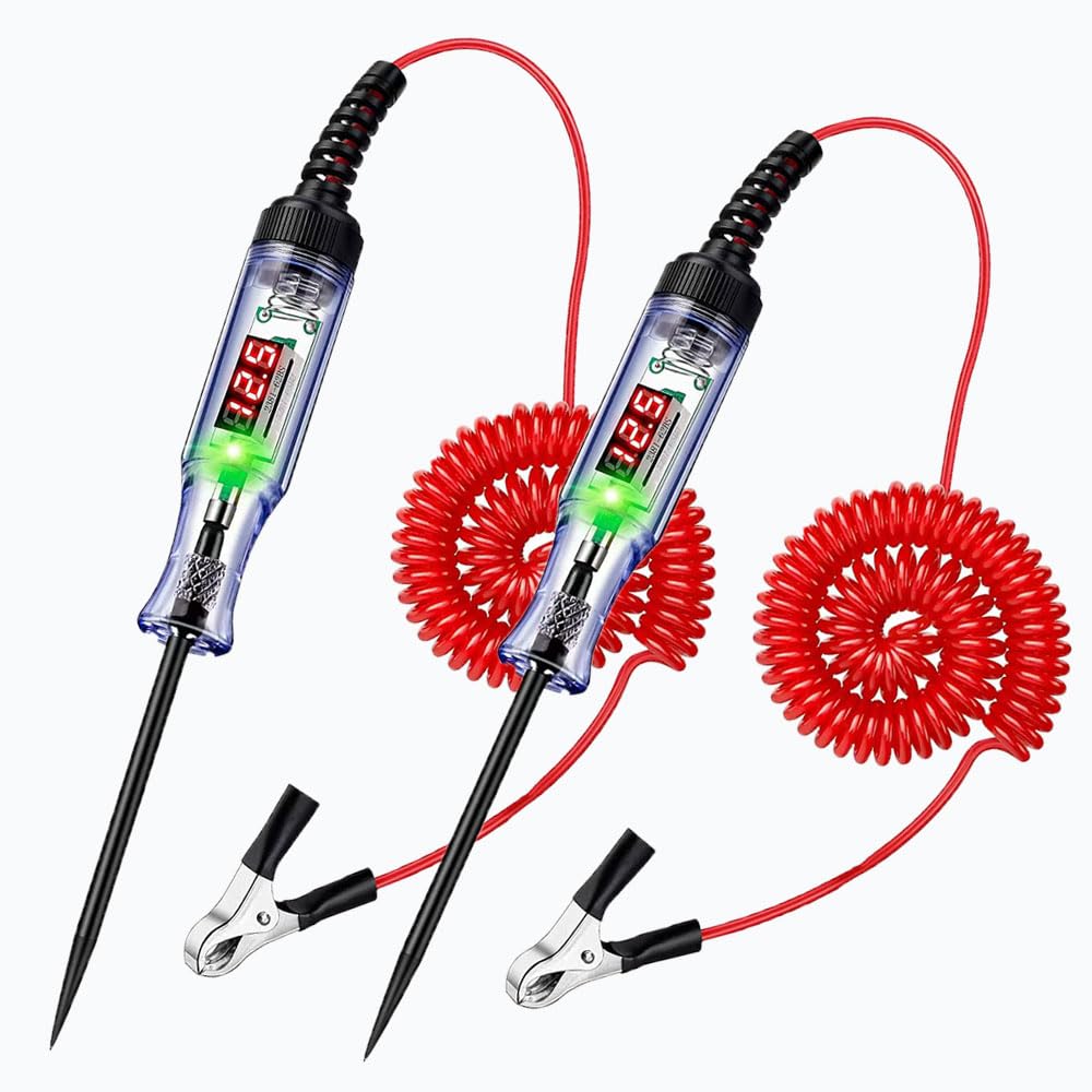 Digital Auto Circuit Tester, 5-90V LED Voltage Display, Extended Spring Wire, Test Light for Car/RV (red)