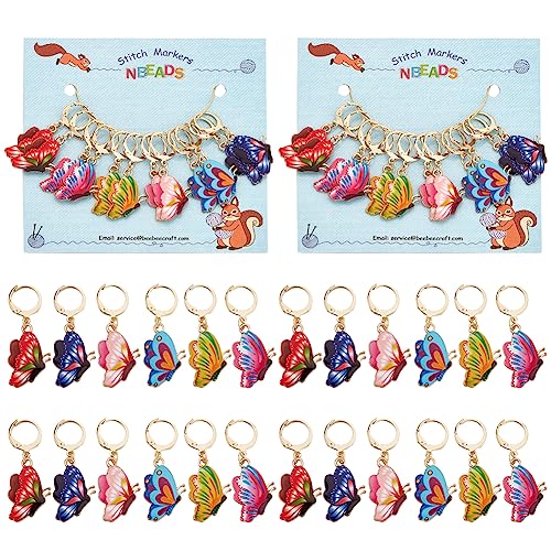 NBEADS 24 Pcs Butterfly Stitch Markers, Enamel Alloy Crochet Stitch Marker Charms Removable Locking Stitch Marker for Knitting Weaving Sewing Accessories Quilting Handmade Jewelry