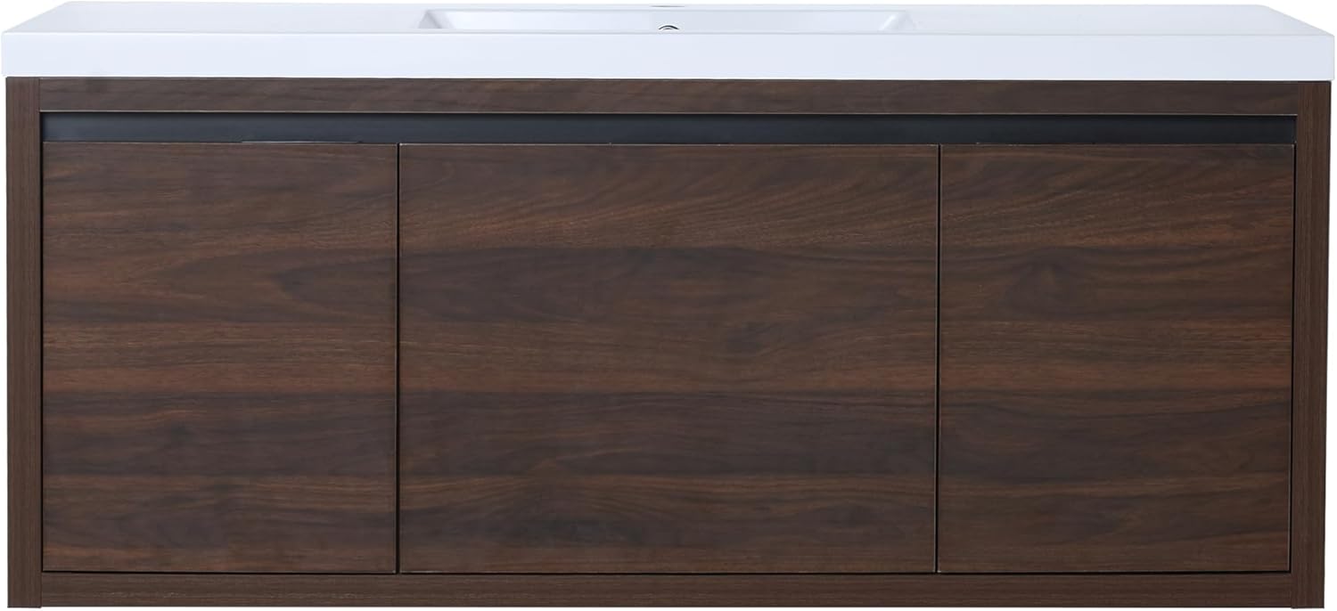 48 inch Floating Bathroom Vanity with Sink, Large Storage Wall Mounted Floating Vanity with Soft Close Drawer and Door, One-Piece Bathroom Sink Cabinet, Fully Assembled Already (Walnut, 48 inch)