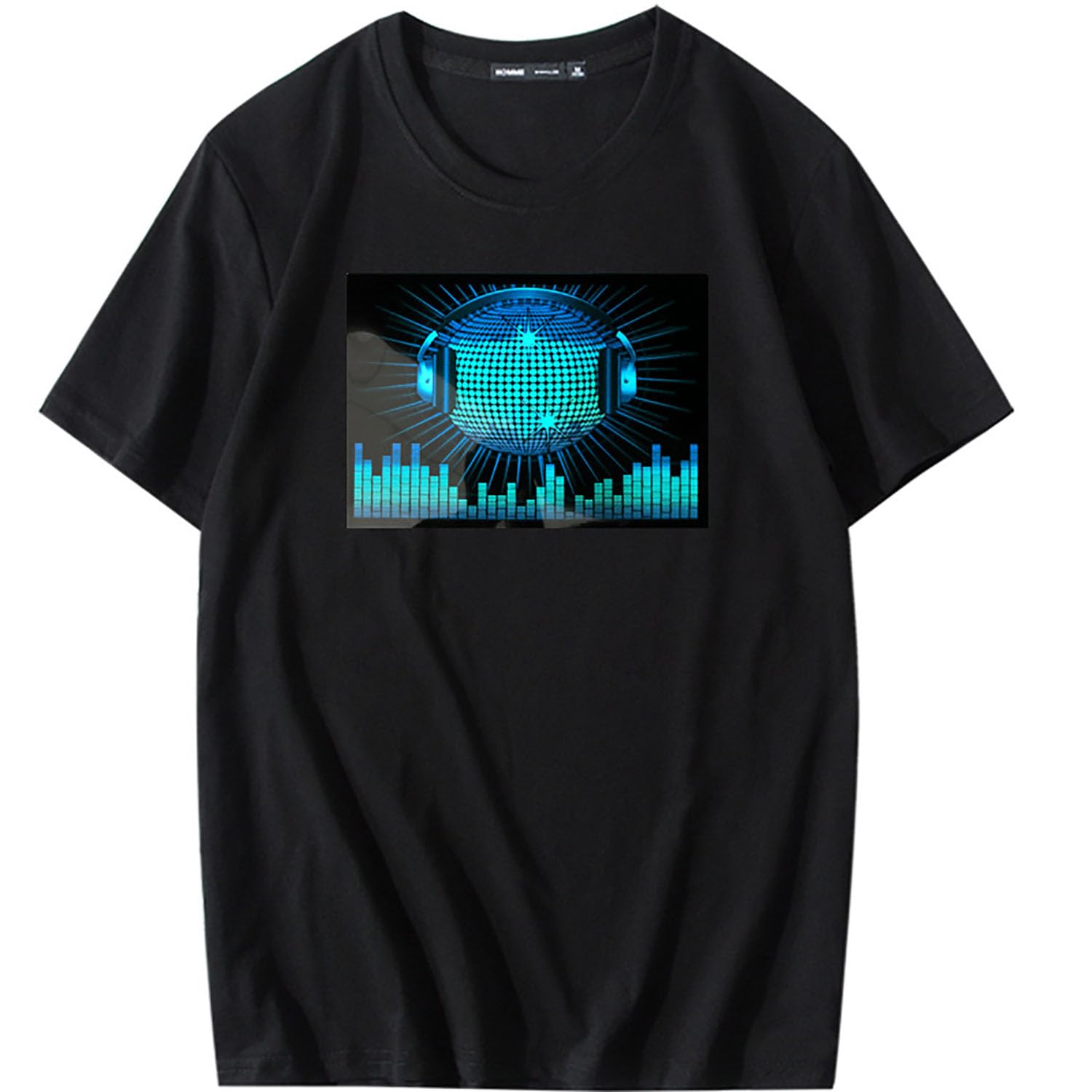 LED Equalizer Sound Activated Flashing Black T-Shirt(L, No4)
