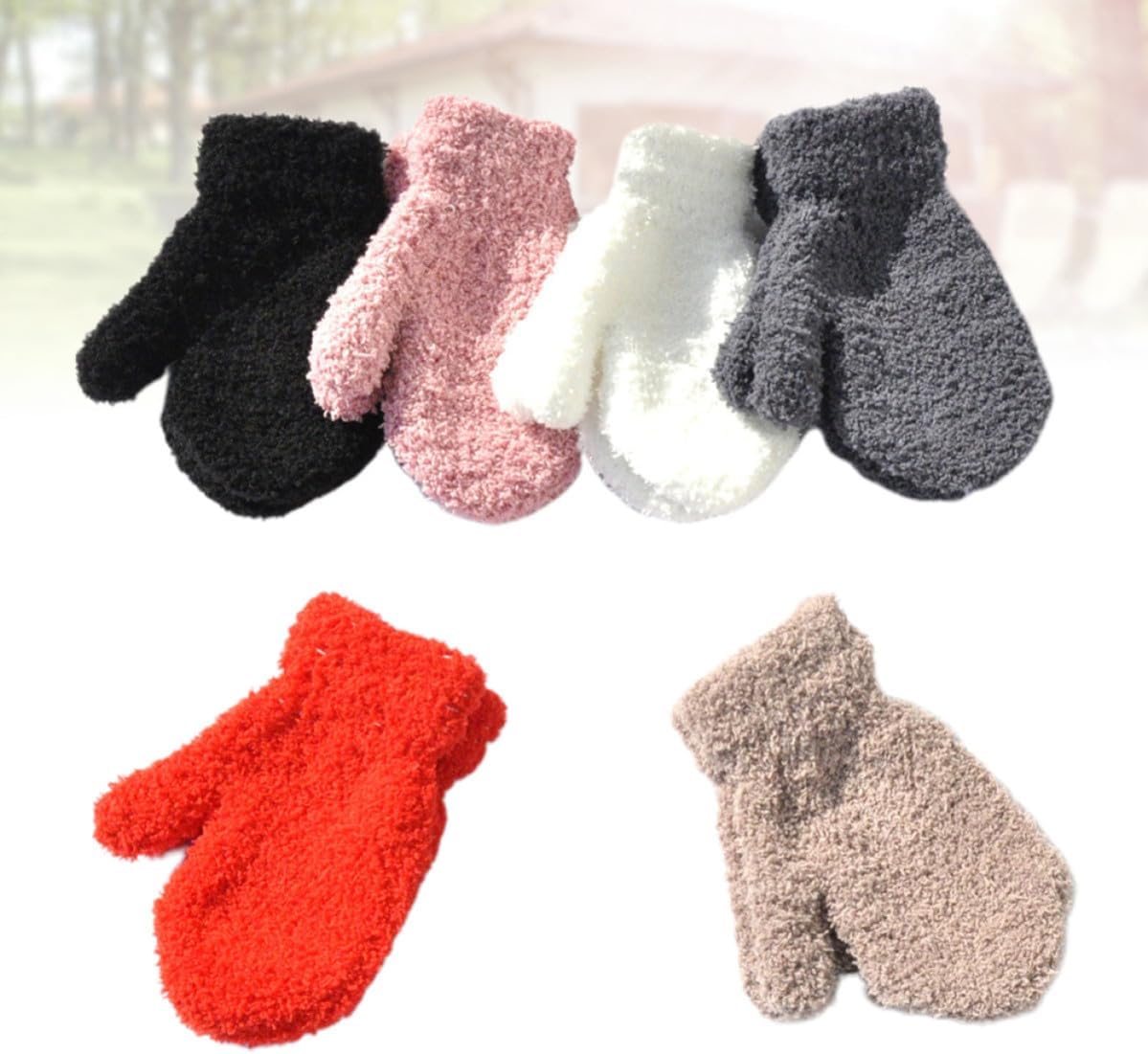 6 Pairs Winter Knitted Mittens, Full Coverage Yarn Gloves