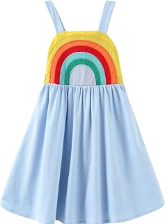Toddler Girls Fifties Summer Dress Blue Rainbow 2-7Y