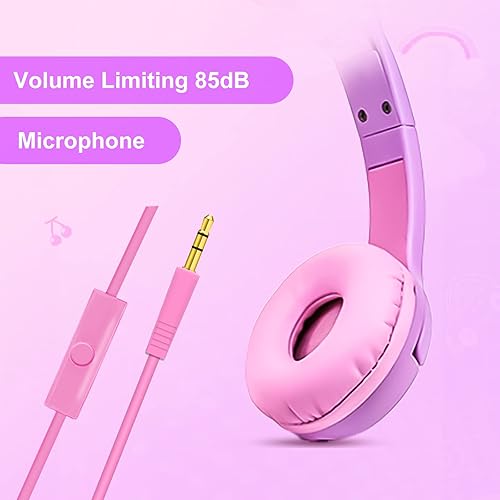 Miniatura 2 de Olyre - Auriculares para niños, control de volumen seguro de 85 dB, luces LED, auriculares con orejas de gato para iPad, Fire Tablet, Kindle,
