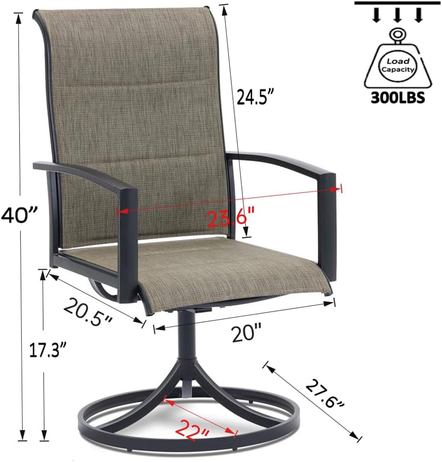 MEOOEM Patio Swivel Chair Set of 2, Comfortable High Back Outdoor Bistro Chairs 450LBS, Sturdy Powder-Coated Metal Frame & Textilene Double Patio Glider Chairs for Outside, Garden, Porch, Backyard