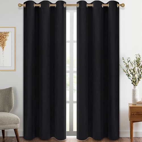 Diraysid Black Grommet Blackout Curtains for Bedroom Thermal Insulated Room