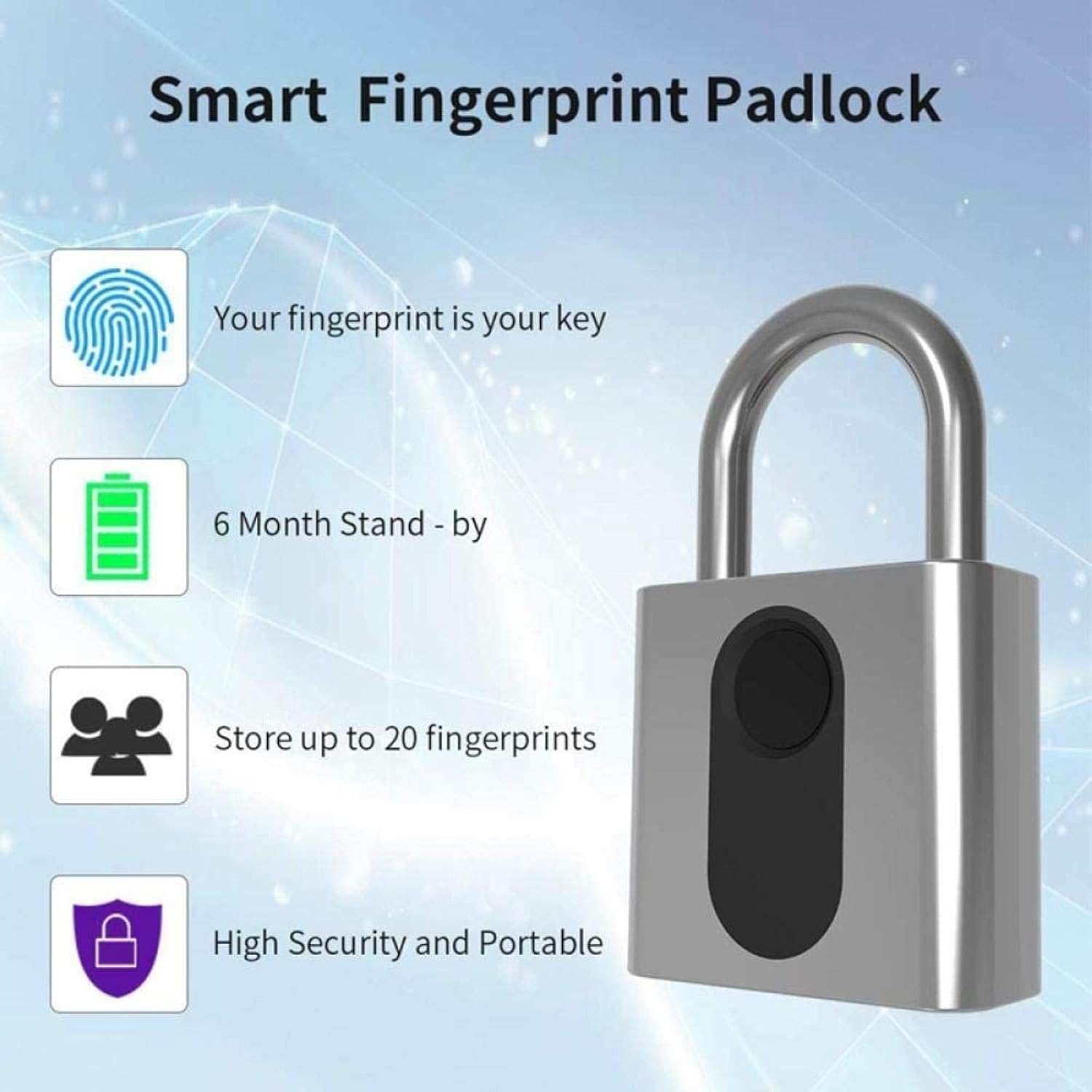 防水スマート指紋南京錠は、指紋ロック解除/くし付きのUSB充電式指紋南京錠小さなキーレスロックができます