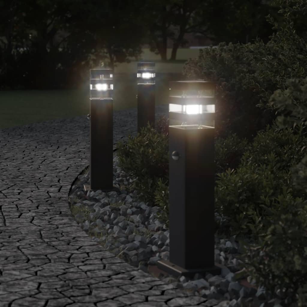 Luci per vialetti con sensore di movimento, 3 pezzi, nero, 50 cm, in alluminio pressofuso resistente alle intemperie, per giardino, terrazza, vialetto, con sensore e grado di protezione IP44