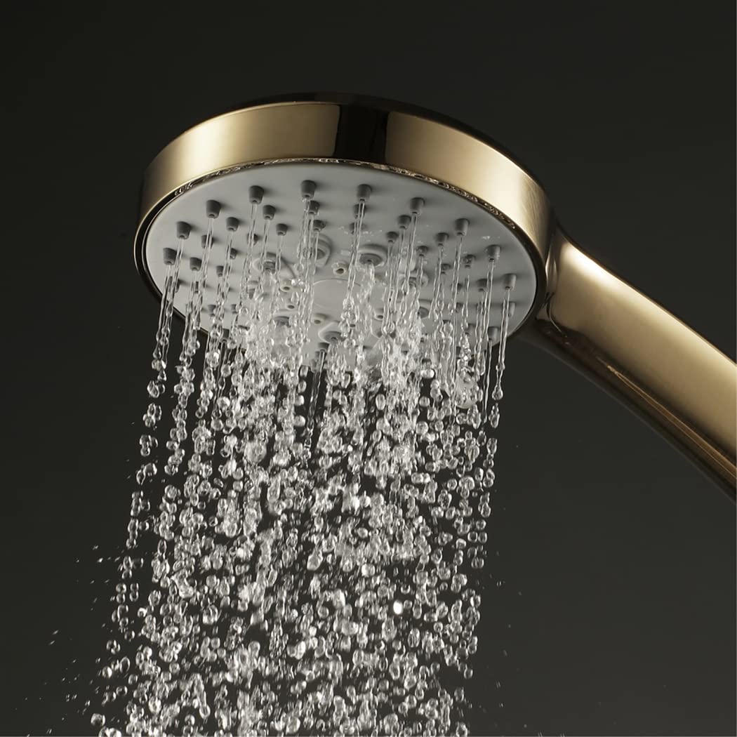 HMTE Soffione Doccia palmare Oro Spazzolato Soffione Doccia a 5 funzioni Soffione Doccia a Mano a Risparmio idrico Soffione Doccia a Pioggia Tondo in ABS con Uscita Acqua in Silicone