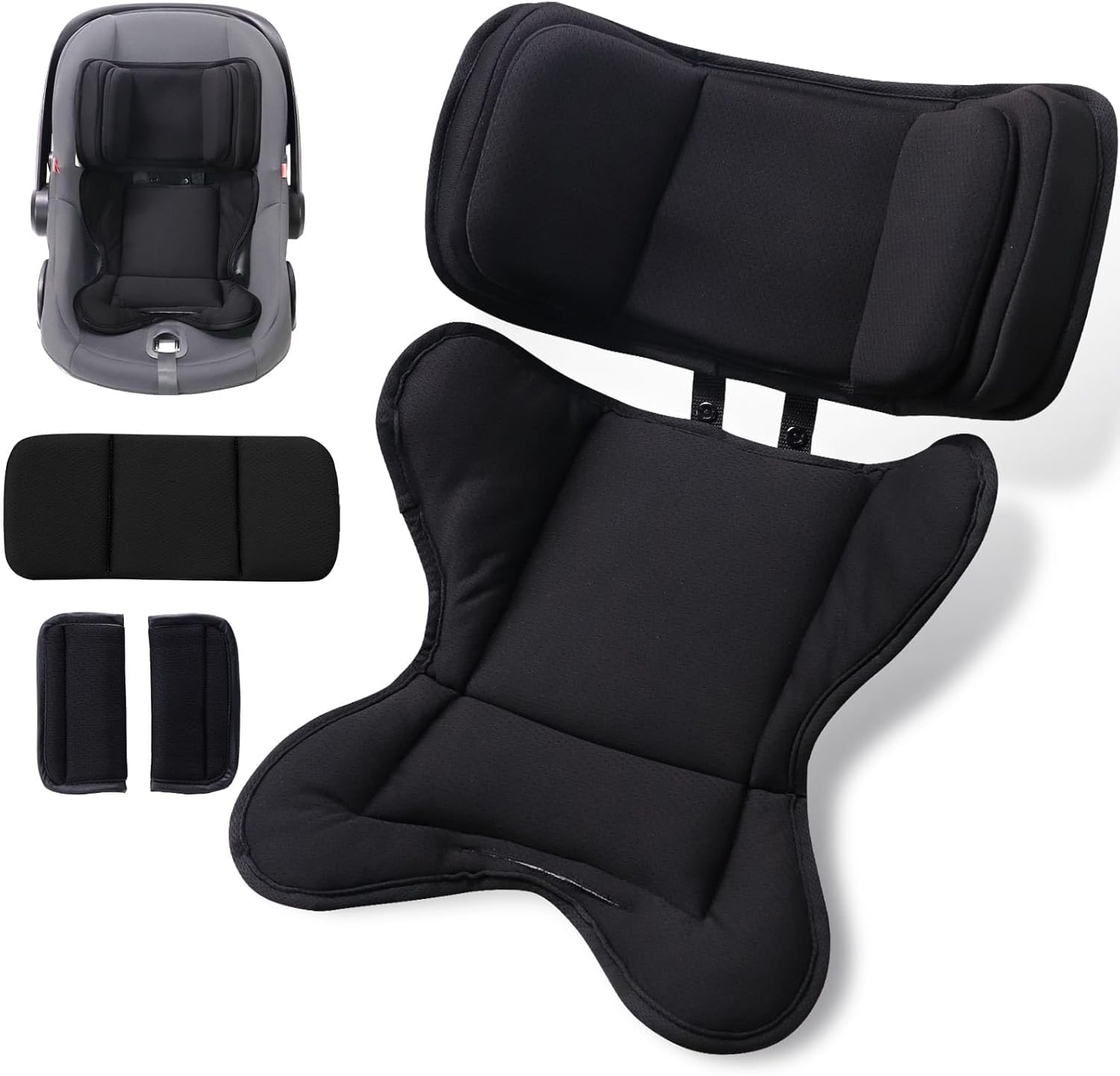 Infant Insert Compatible with Doona, Graco, Britax, Chicco, Evenflo Car Seat, Adjustable Baby Head Body Support Cushion for Newborn to Toddler, Fits Infant Car Seat and Stroller (Black)