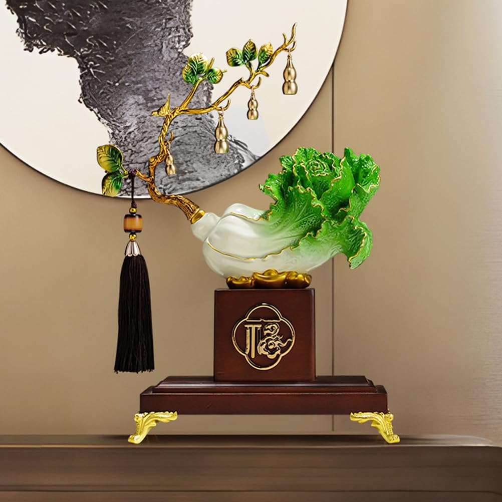Chińskie drzewo fortuny Statua Feng Shui Rzeźby Feng Shui Figurka kapusty Chińska statua bogactwa Dobrobyt Drzewo pieniędzy Bonsai Figurki bogactwa Żywica Świąteczne jedzenie Biuro,Green