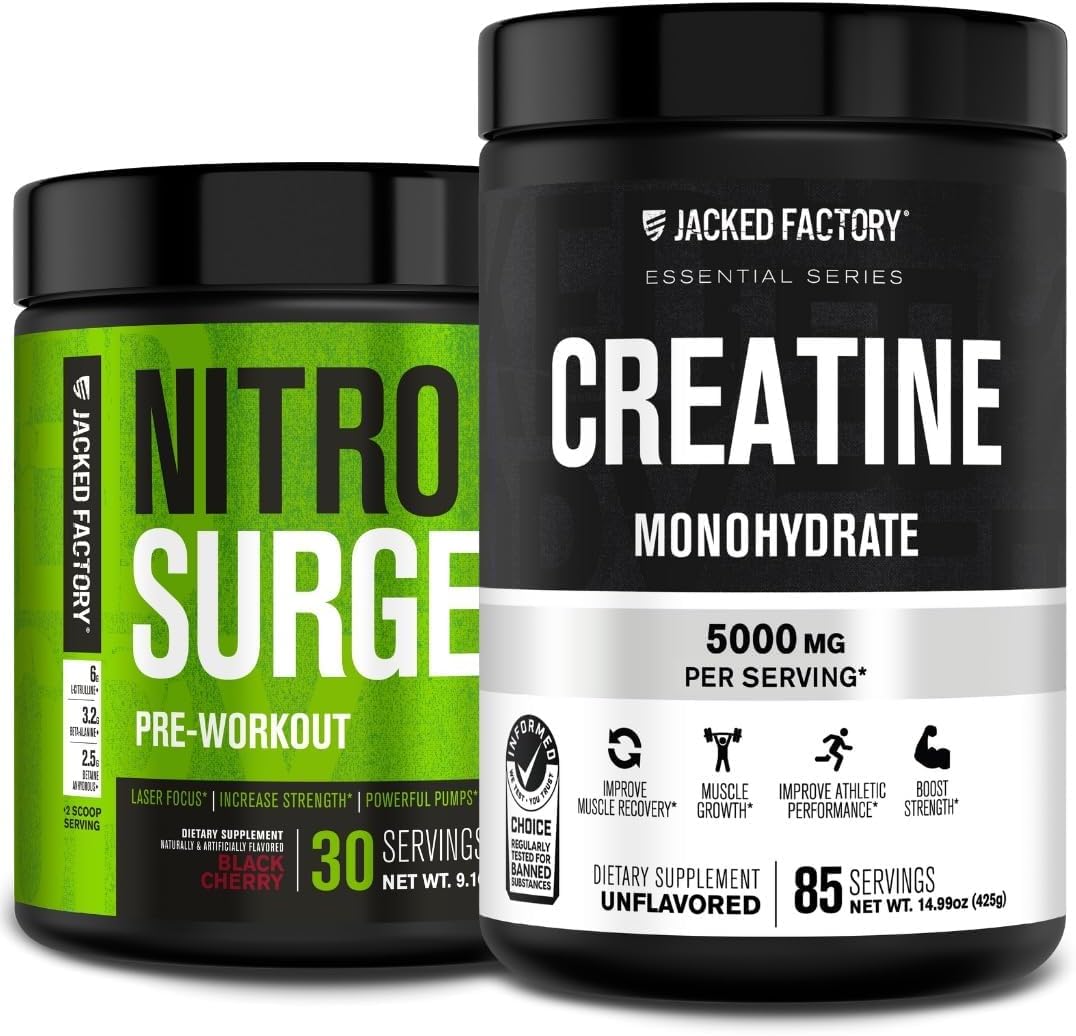 Jacked Factory Nitrosurge Pre-Workout in Black Cherry & Creatine Monohydrate for Men & Women