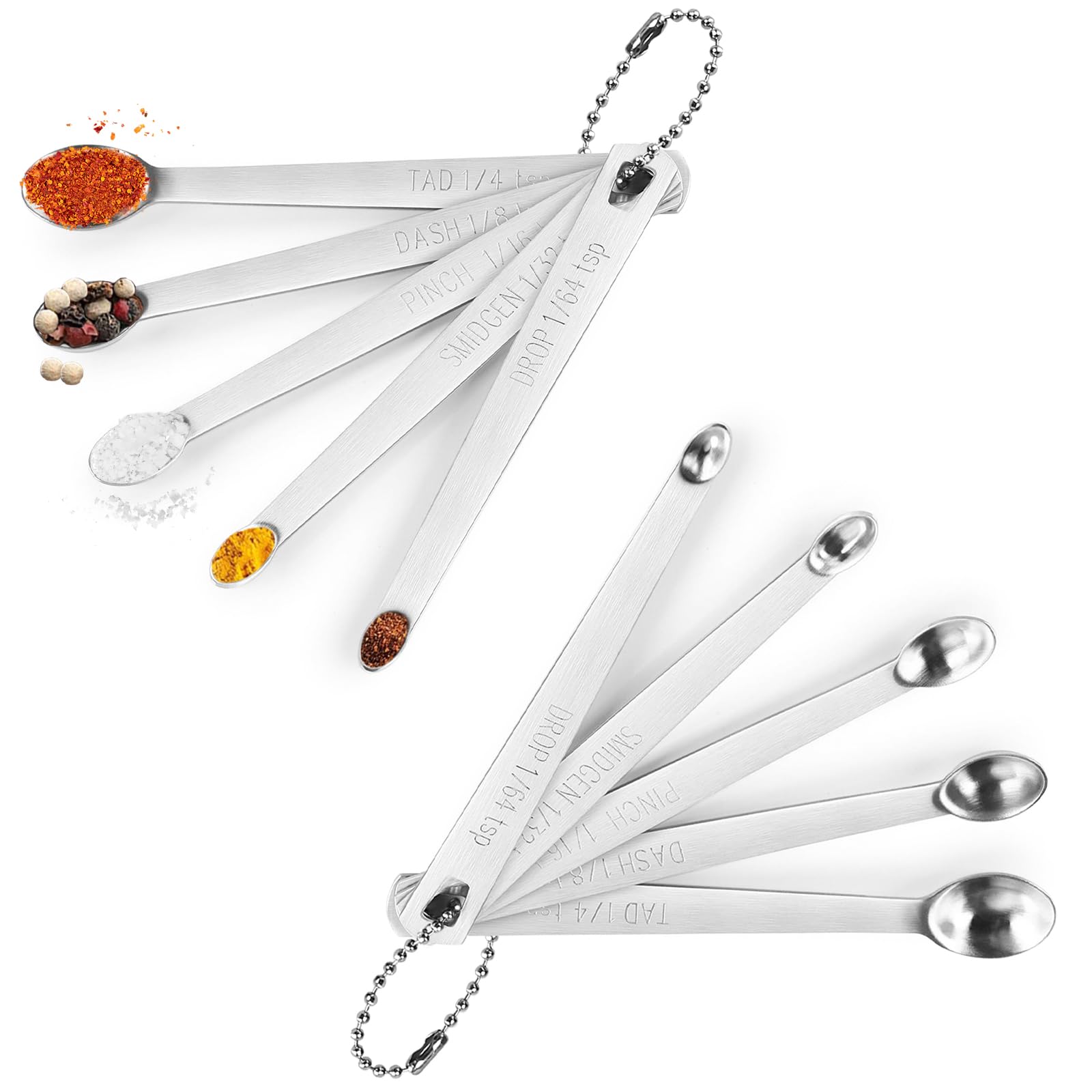10PCS Small Measuring Spoons Set - Stainless Steel Tiny Measuring Spoons for Cooking Baking, 1/4 tsp, 1/8 tsp, 1/16 tsp, 1/32 tsp, 1/64 tsp, Metal Teaspoon Measuring Spoons for Powders Spices